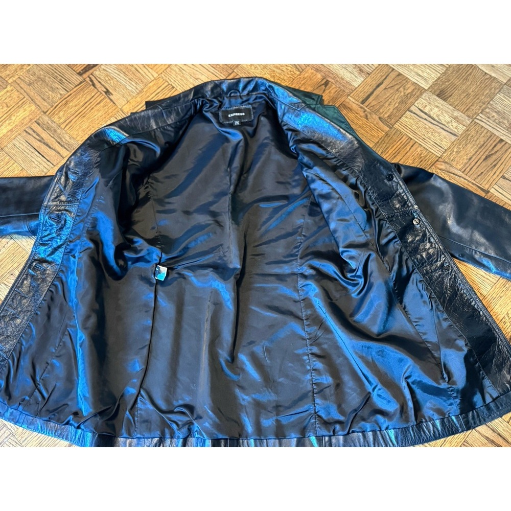 Express Womens Button Up Leather Jacket d Size‎ 9/10 Black - Picture 7 of 7